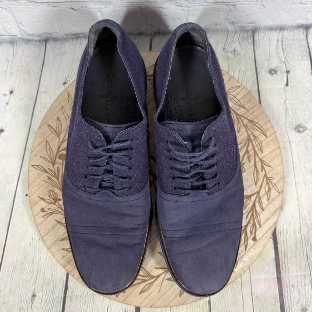 Cole Haan Navy Canvas & Suede Oxfords with Bright Blue Soles